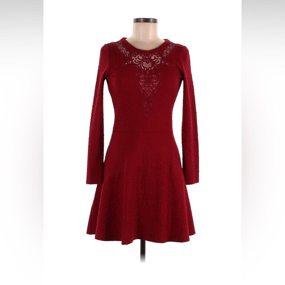 The Kooples long sleeved maroon fit and flare dress, med - Picture 1 of 9